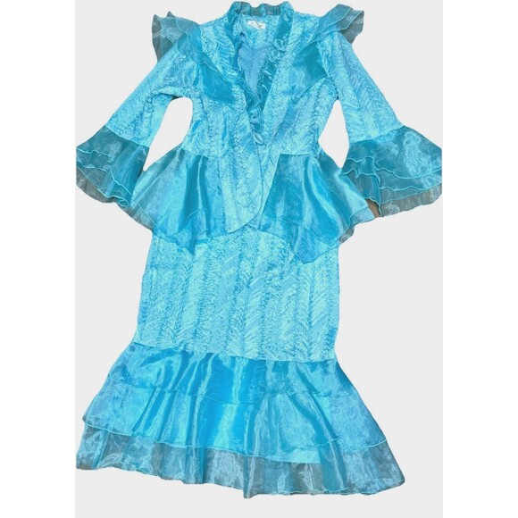 Seven Karat Vintage Y2K Blue Sheer 2-Piece Skirt Suit Set Women's M USA - Picture 1 of 11